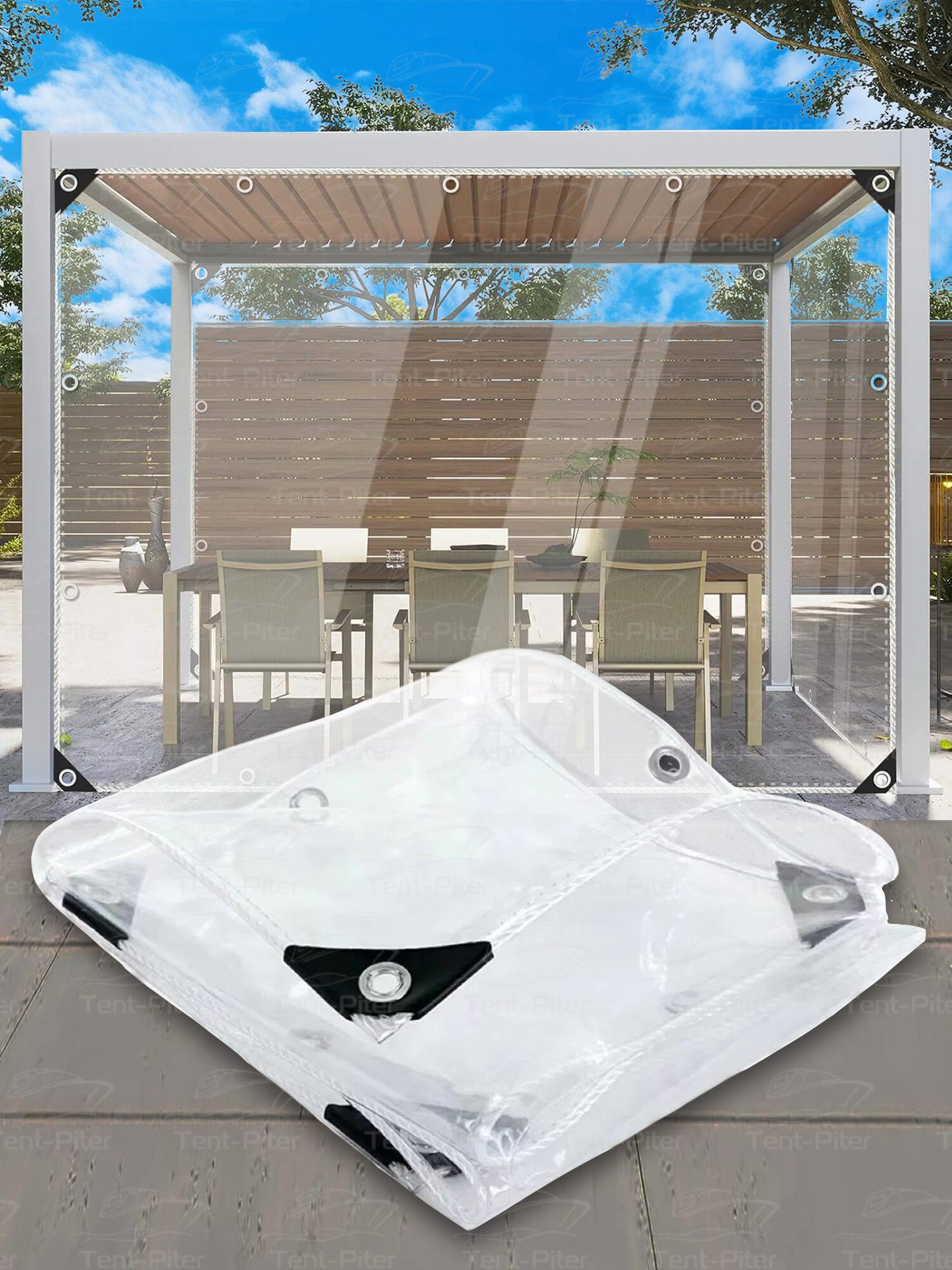 Прозрачный тент - окно с люверсами для беседки 200 см — фото 1