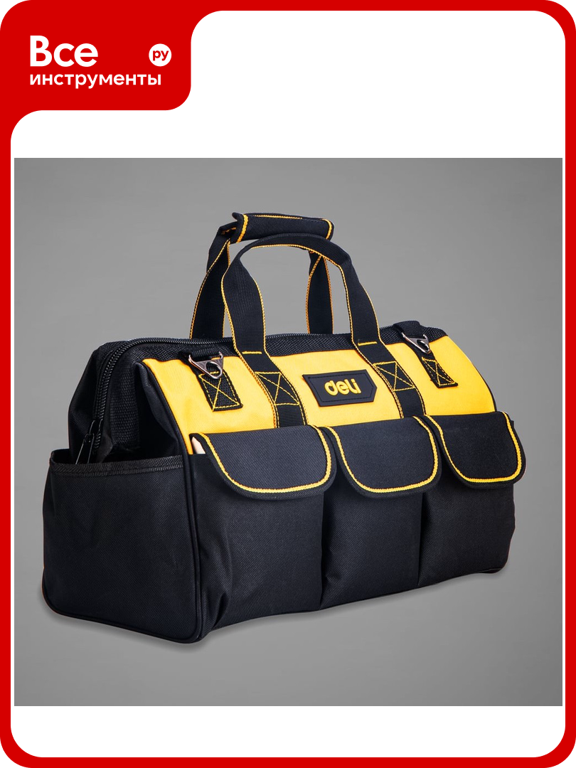Сумка для инструментов DELI DL430118 Oxford, 43x20x29 см, 14 карманов, черный, желтый