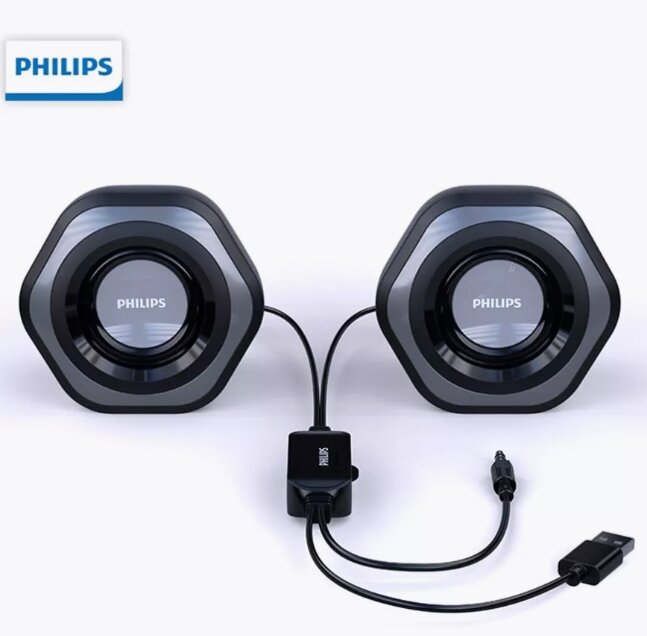 Колонки компьютерные PHILIPS SPA2308 USB 6W mini jack 3.5 черно-серые
