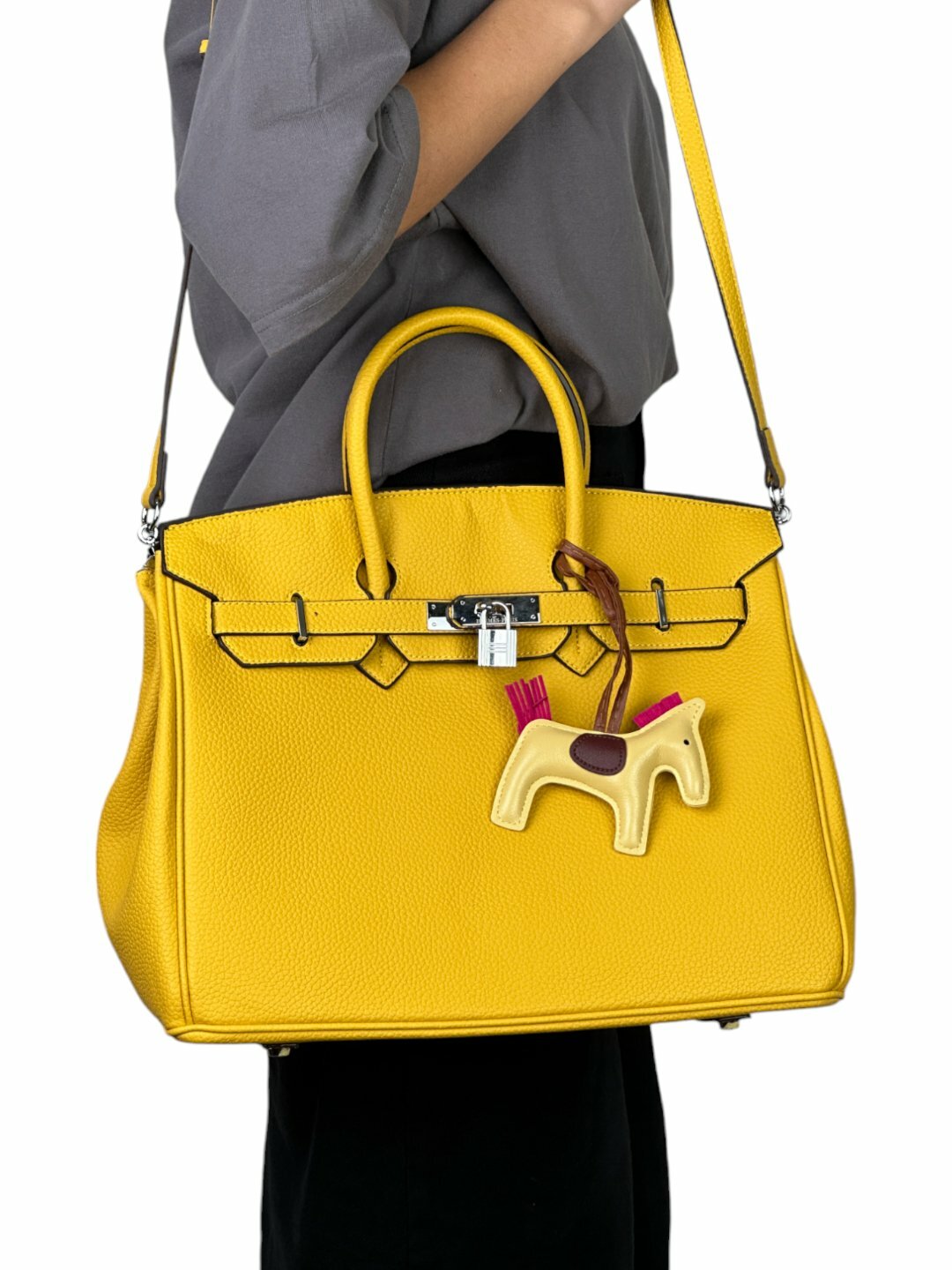 Сумка  Hermes Birkin Style Leather Bag, фактура зернистая, желтый