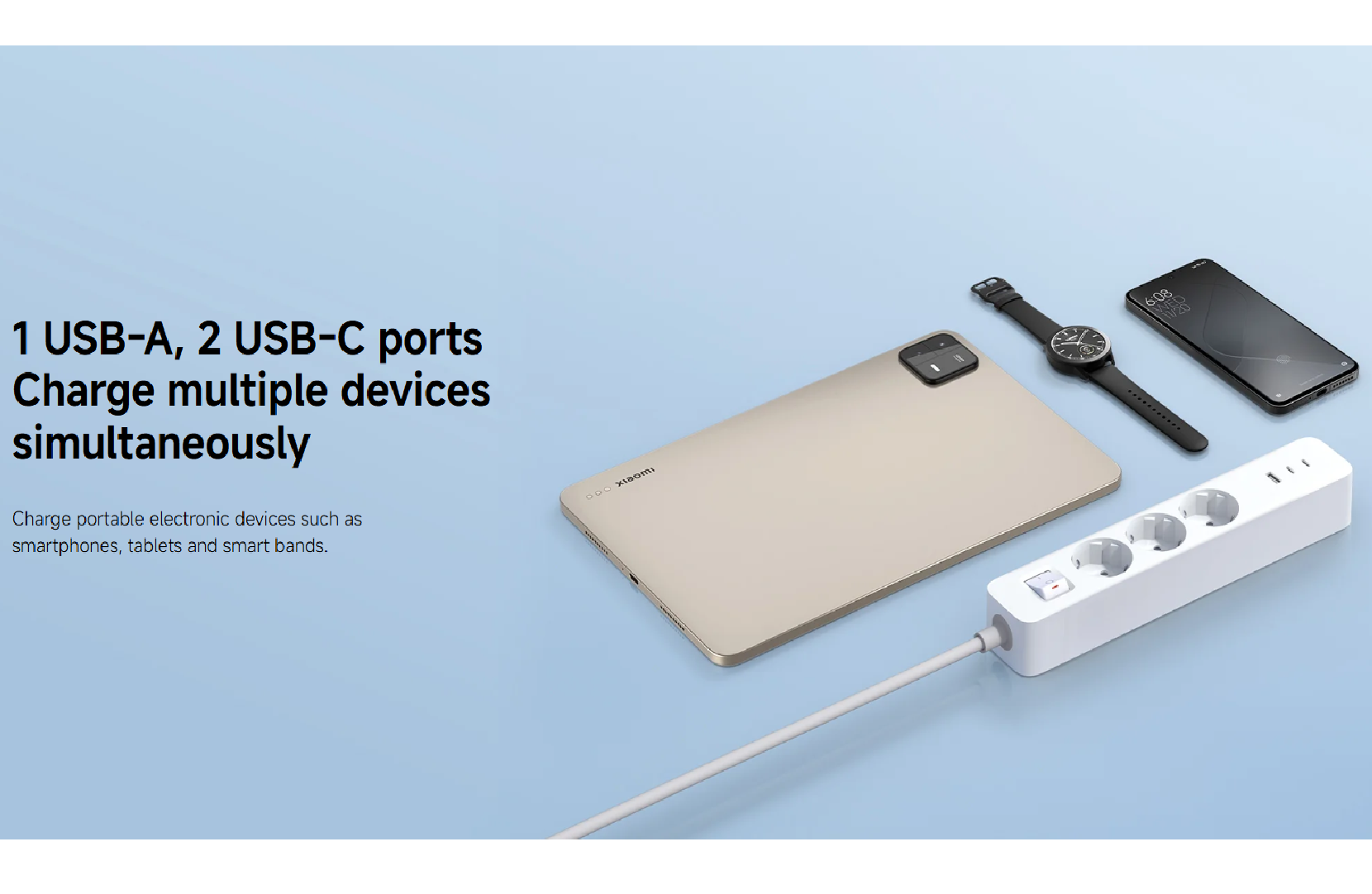 Сетевой фильтр Xiaomi 20W Power Strip (2C1A) EU (BHR07UKEU), 1,8м, белый — фото 1