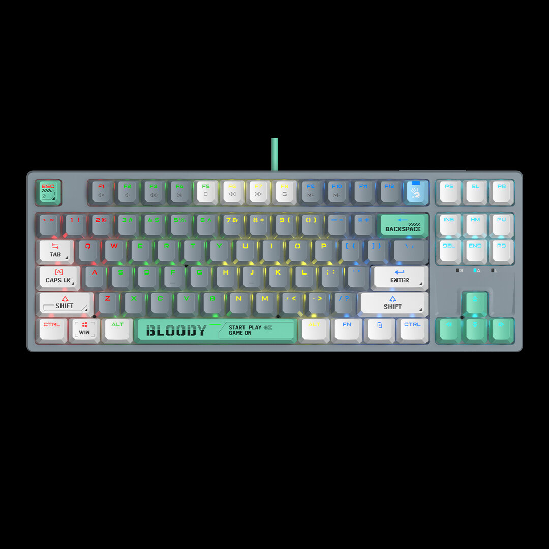 Клавиатура Bloody S87, механическая, 87 ключей, RGB подсветка, зелёный