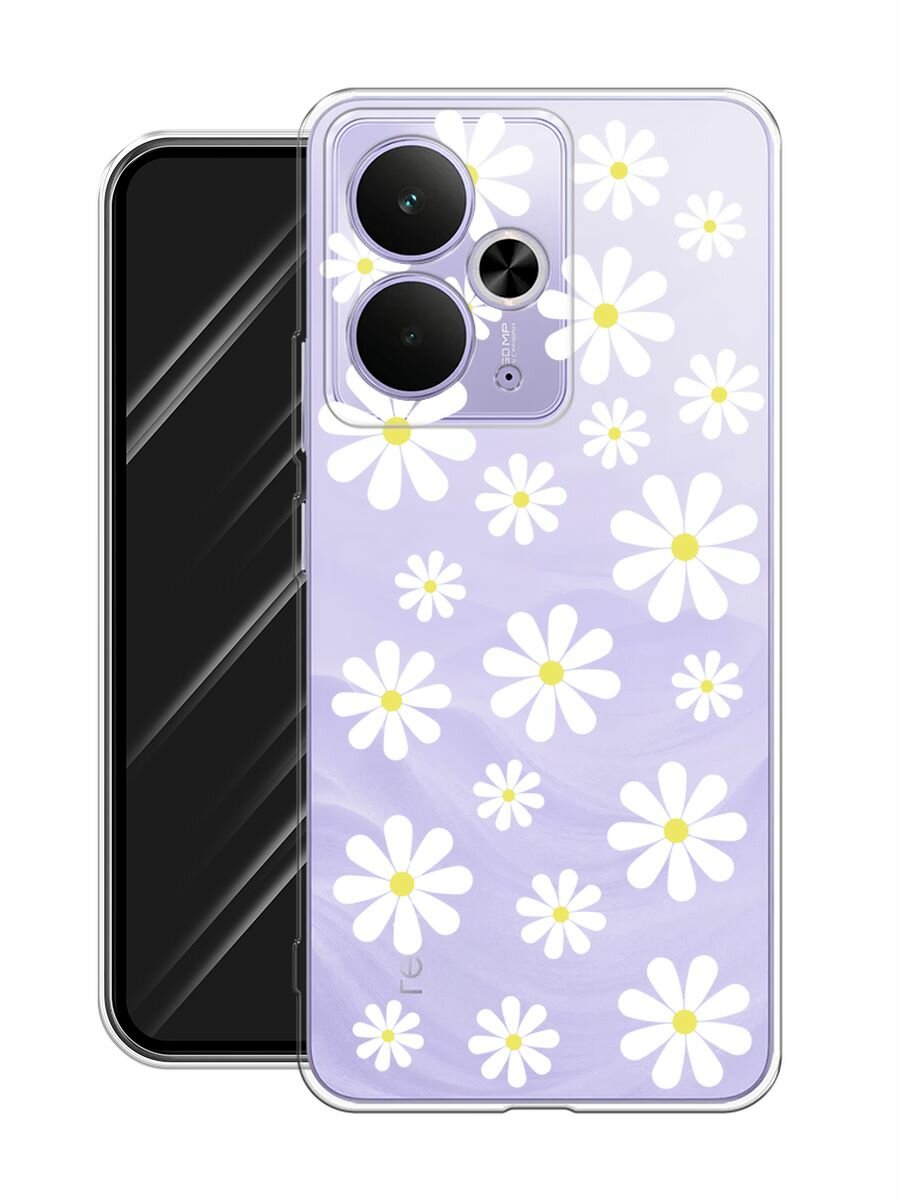 Чехол на Realme 14T / Реалми 14Т с принтом "Большие ромашки", прозрачный — фото 1
