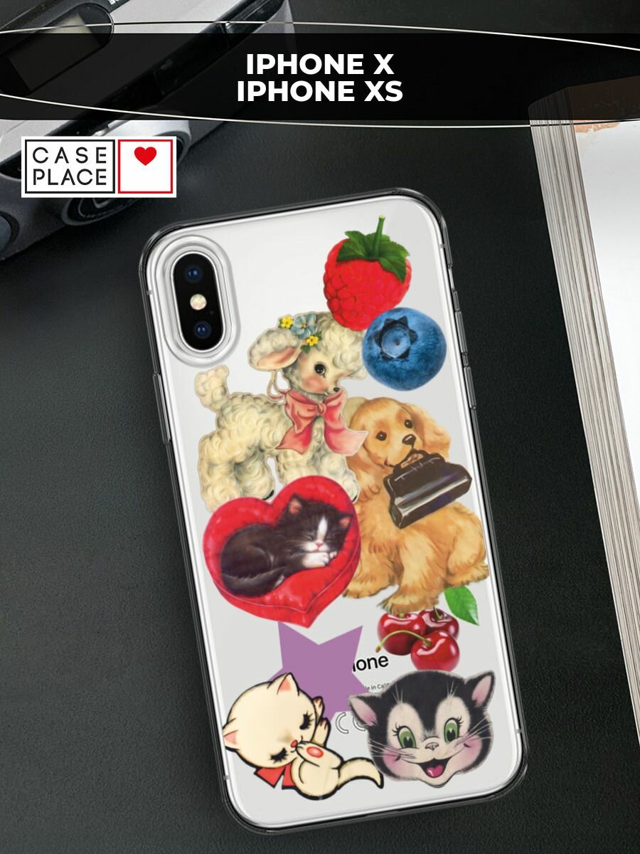 Чехол на Apple iPhone X / Айфон X с принтом "Милые стикеры", прозрачный