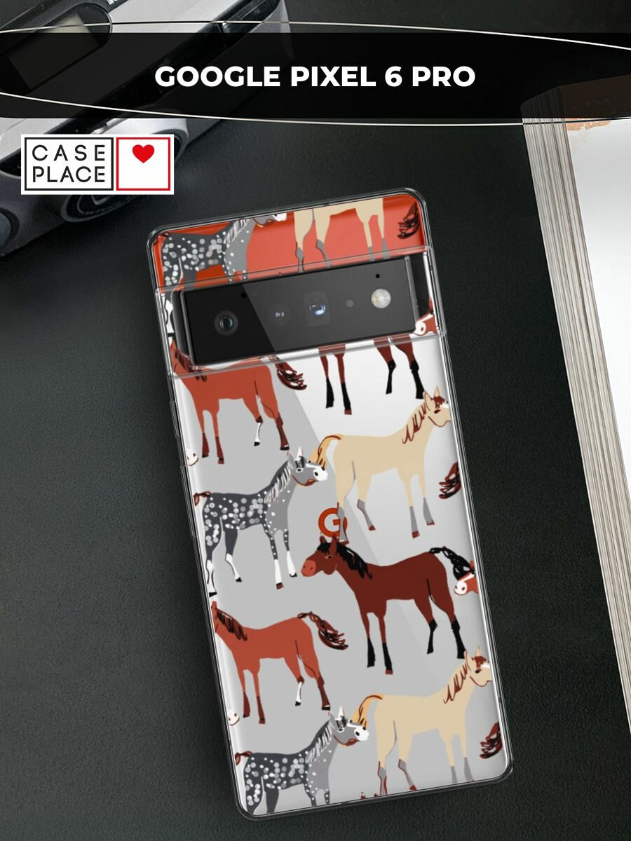 Чехол на Google Pixel 6 Pro / Гугл Пиксель 6 Pro с принтом "Смешные лошади паттерн 2", прозрачный
