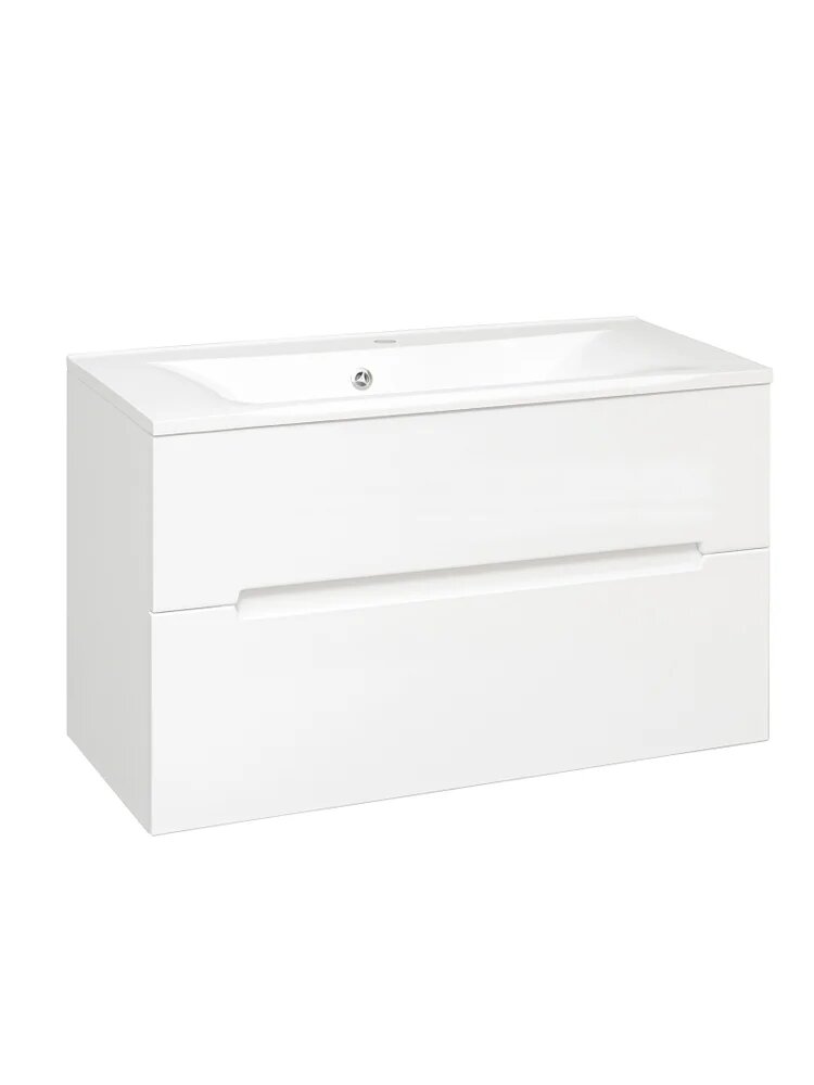 Тумба с раковиной Aqua de Marco Olivia 100 подвесная 100 см с ящиками белая прямоугольная в современном стиле из МДФ