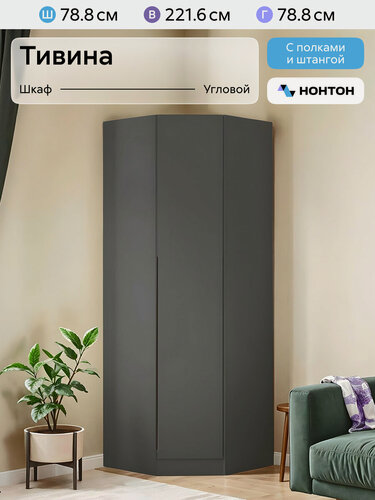 Изображение товара Шкаф угловой для одежды Нонтон Тивина, 78x78x221 см, графит серый