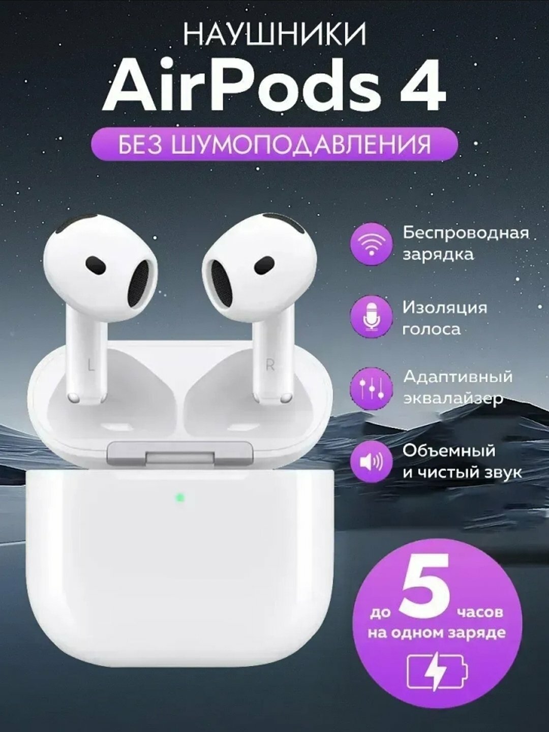 AirPods 4 2025 Hi-Fi чип, Type-C, водонепроницаемые iPhone и Android мощная батарея