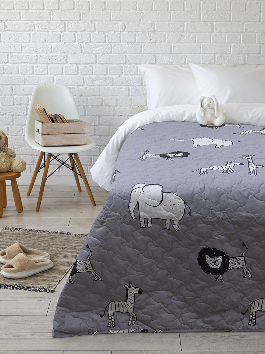 Покрывало BRAVO KIDS DREAMS стеганное хлопок 160 200 Мадагаскар для детей   1 5 спальное   подарок
