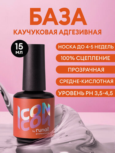 Изображение товара База для ногтей каучуковая адгезивная ICON, 15 мл №МП1001, прозрачная