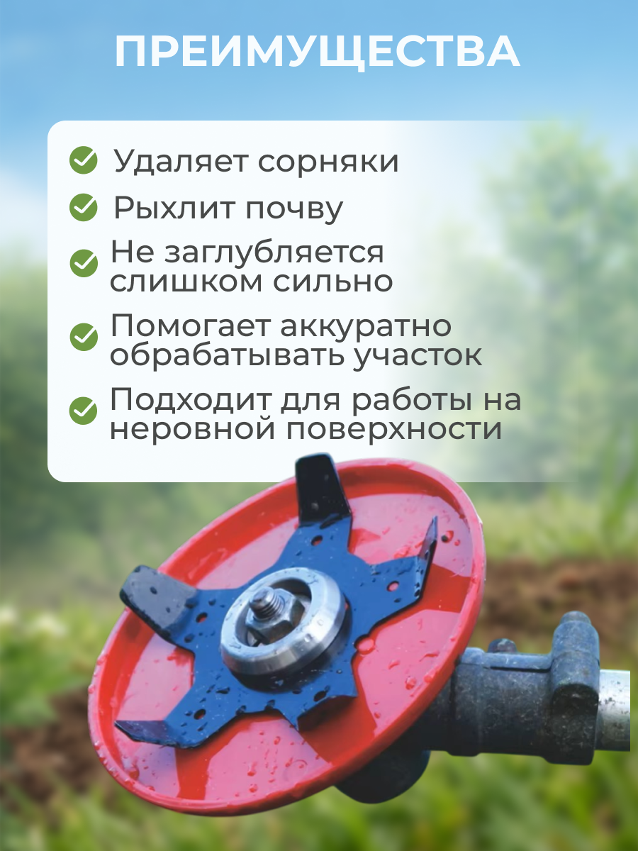 Насадка для триммера для прополки травы и рыхления земли 2в1 — фото 1