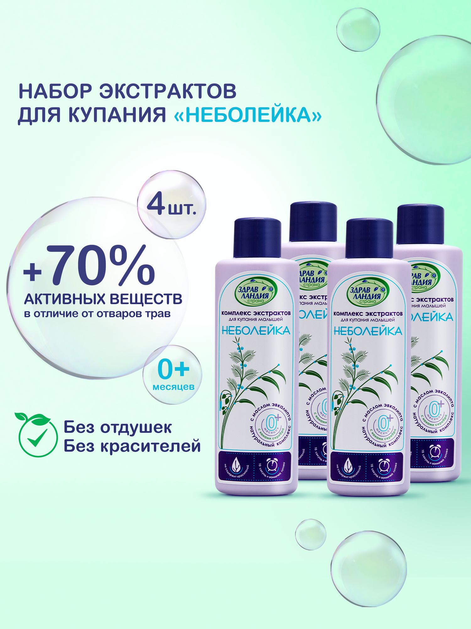 Набор для купания малышей Здравландия "Неболейка", экстракты трав, для тела, 4 шт