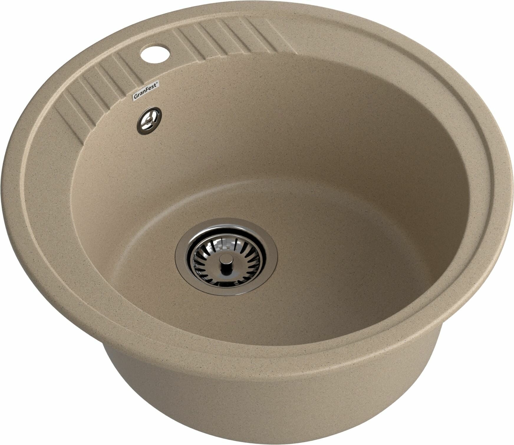 Мойка для кухни врезная GRANFEST GF-R520 52х52см глубина чаши 20см мрамор песочный с сифоном
