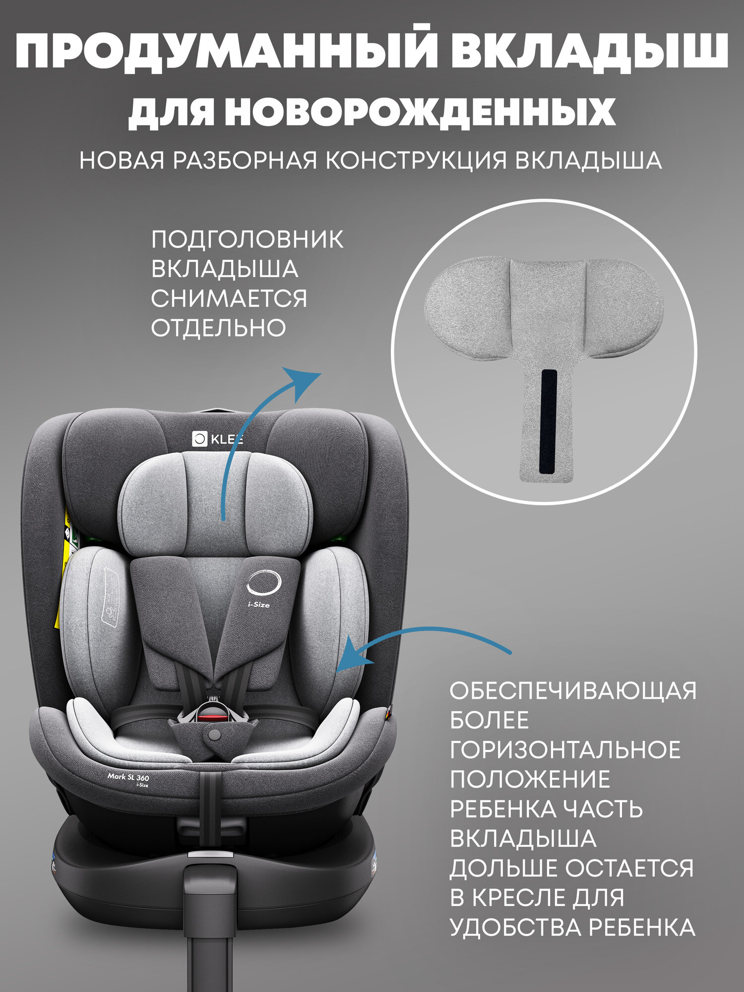 Детские Автокресла Xiaomi Автокресло KLEE Mark SL i-Size Titan Grey с рождения до 12 лет, 0-36 кг, i-Size, с изофикс