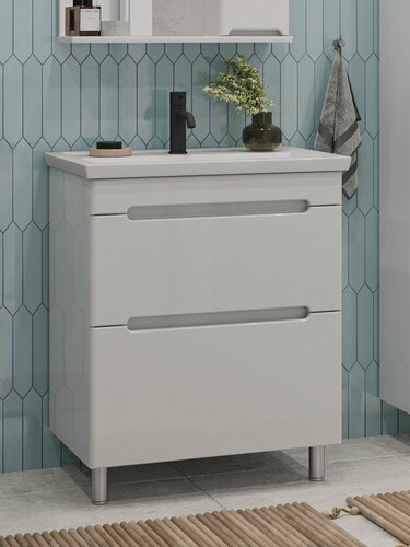 Изображение товара Тумба напольная SanStar Адель 70 с раковиной Фостер 70 (комплект) для ванной комнаты, белая