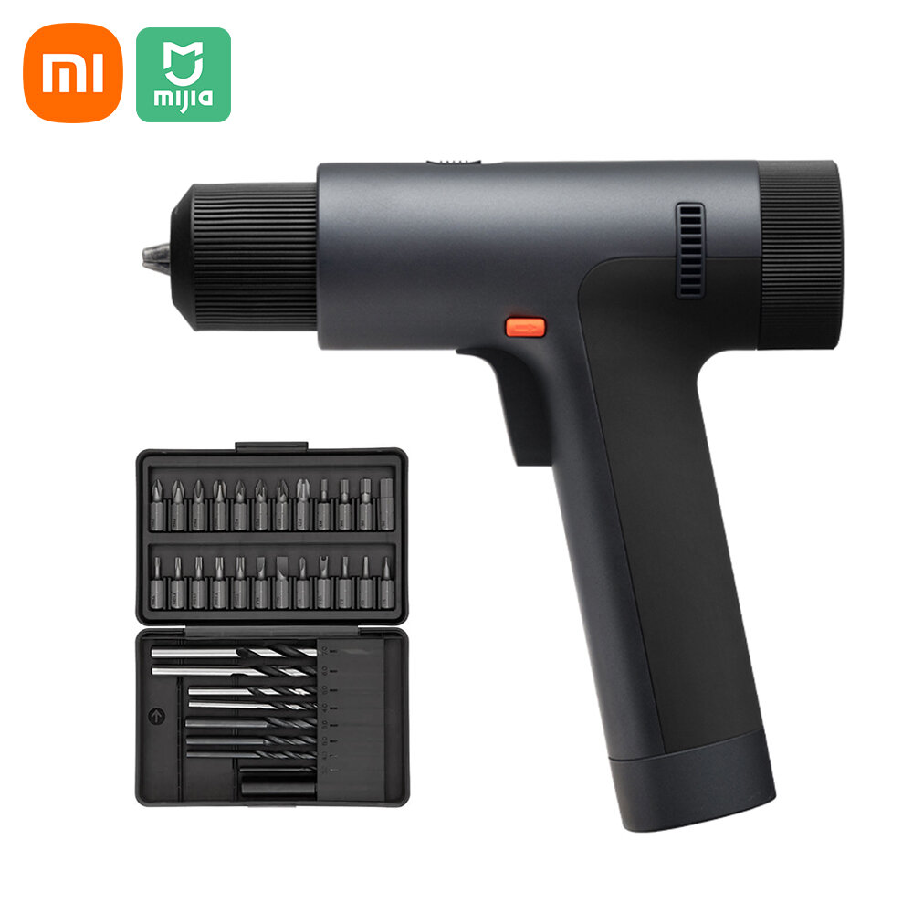 Картинки Xiaomi MIJIA Cordless Electric Drill Kit Screwdriver/Drill 2 in 1 Design w/3 Modes/30 Intensities/32pcs Bits/2000mAh Lithium Battery/HD Display Screen