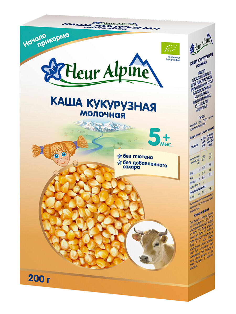 Каша молочная детская Fleur Alpine кукурузная, с 5 месяцев, 200 гр