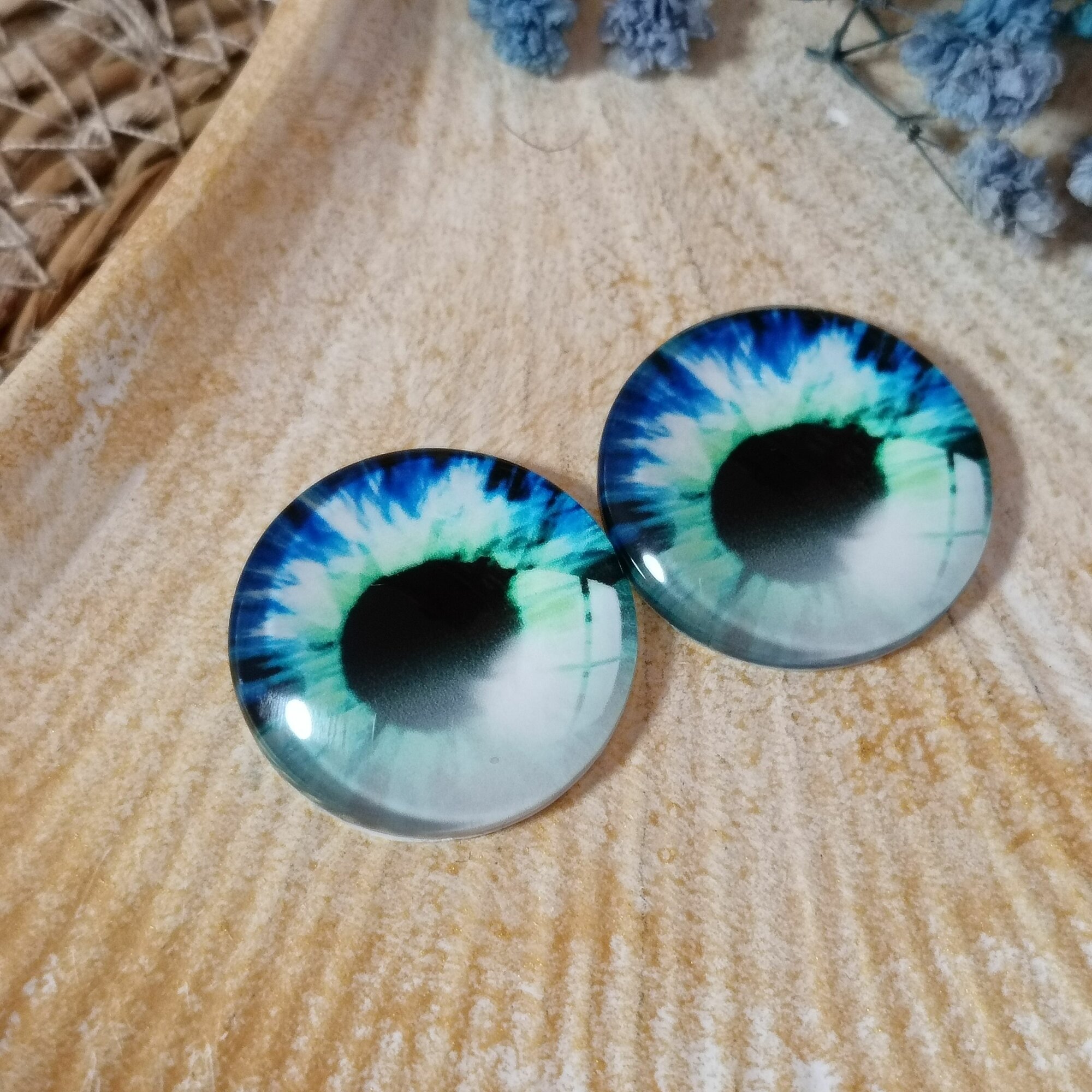 Глаза стеклянные кабошоны для игрушек 25мм 2шт — фото 1