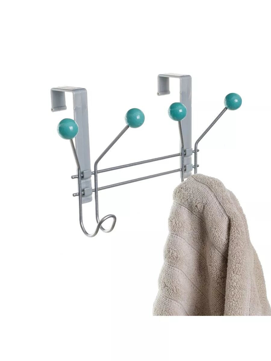 Вешалка на дверь стену 6 крючков ментол металлик