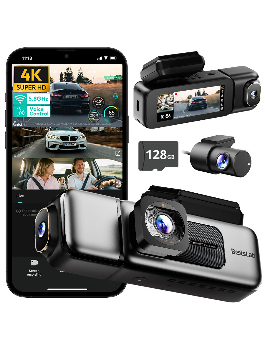 Видеорегистратор 360 Botslab GH980 Hpro, с тремя камерами, 4K, WiFi