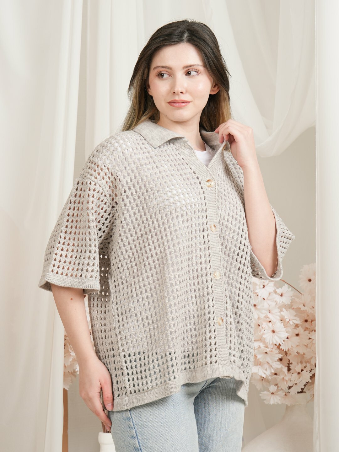 Кардиган Didov TRIKO 2452, размер 48-52, бежевый меланж — фото 1