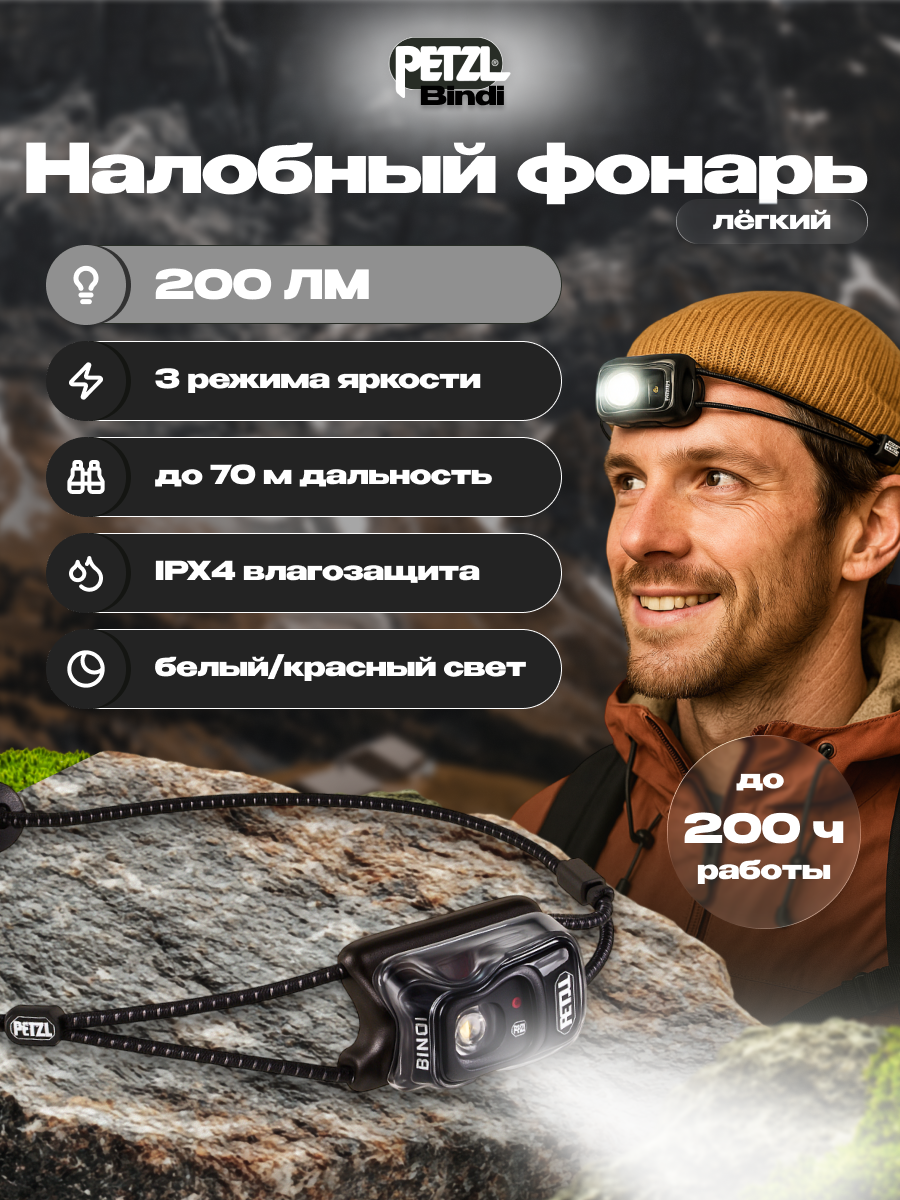 Налобный фонарь Petzl BINDI, черный