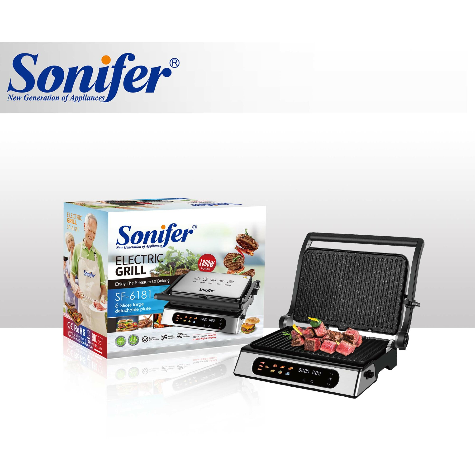 Электрический гриль Sonifer SF-6181, антипригарное покрытие, с защитой от перегрева