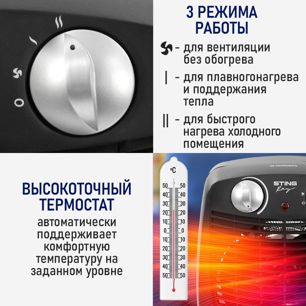Обогреватель тепловая пушка тепловентилятор STINGRAY ST-FH1046A черный жемчуг — фото 1