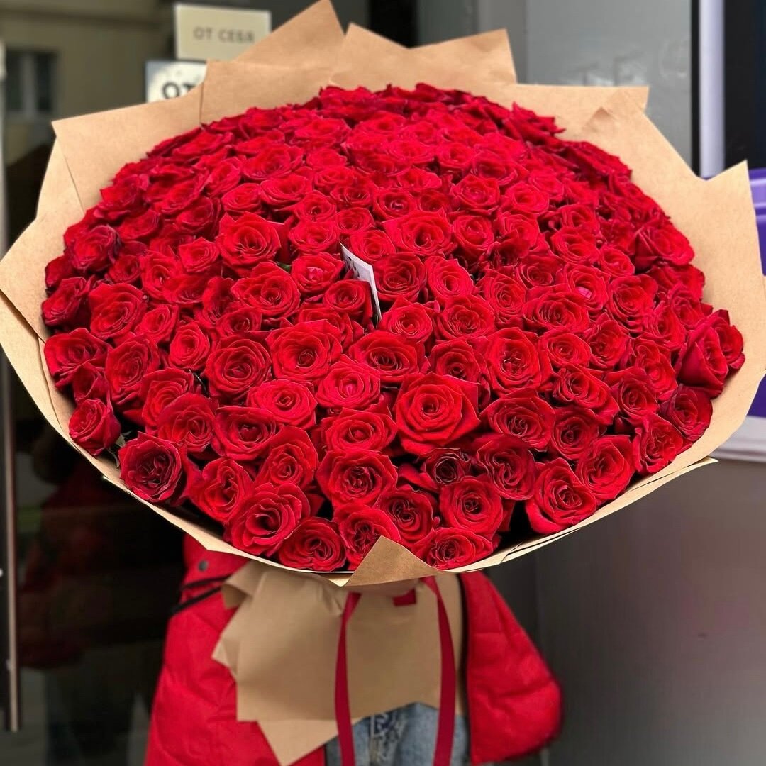 Букет из красных роз 101 шт, красивый букет цветов, шикарный, премиум цветы, премиум букет