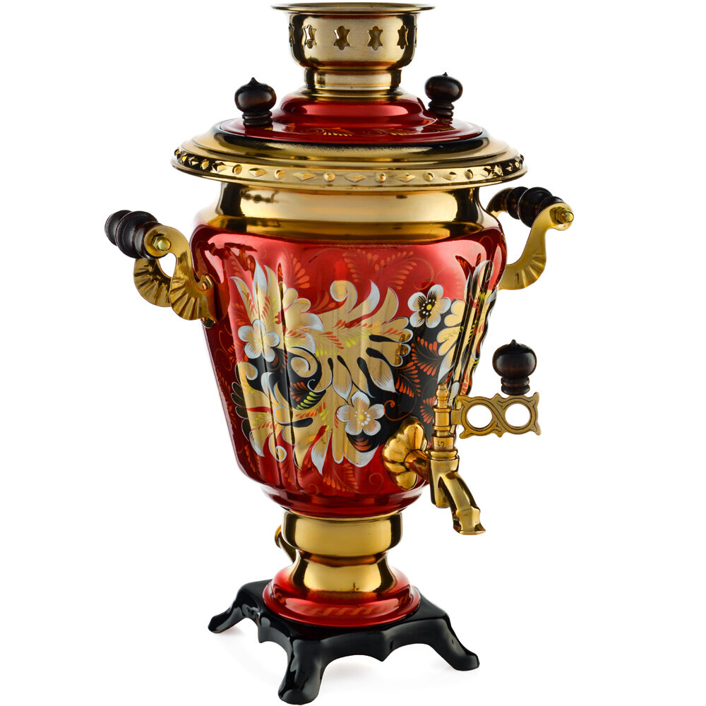 Самовар электрический 3 литра с художественной росписью «Кудрина красная» формы «Рюмка»