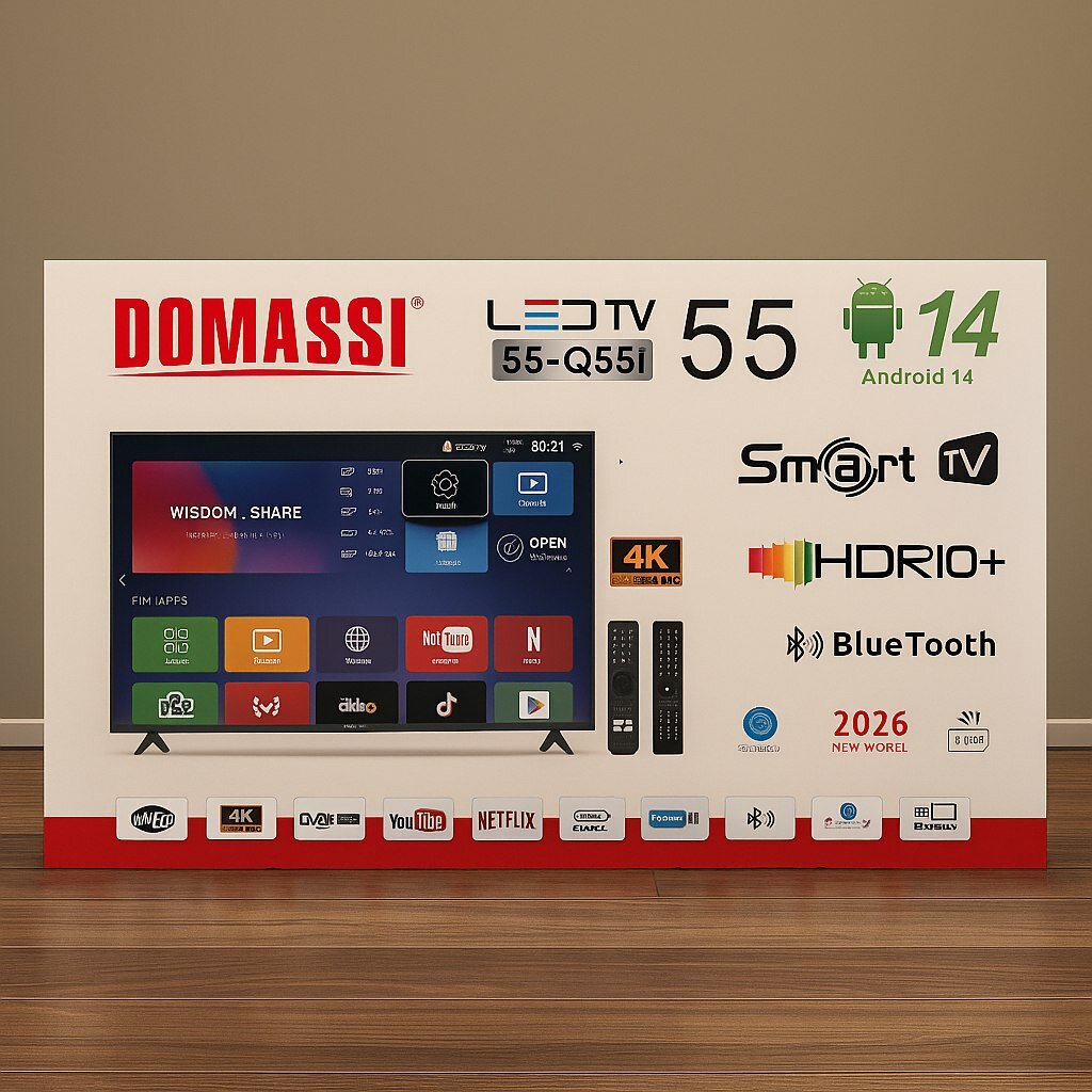 Телевизор 55 DOMASSI Q55i, 4K UHD, Android 14, 60Гц, диагональ 55" ITALIAN technologies