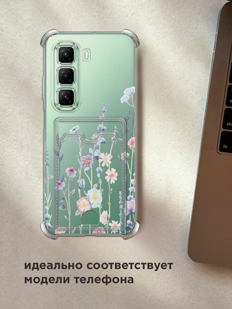 Чехол на Infinix Hot 50 4G (Инфиникс Хот 50 4G) с картой и принтом "Нежные полевые цветы" — фото 1