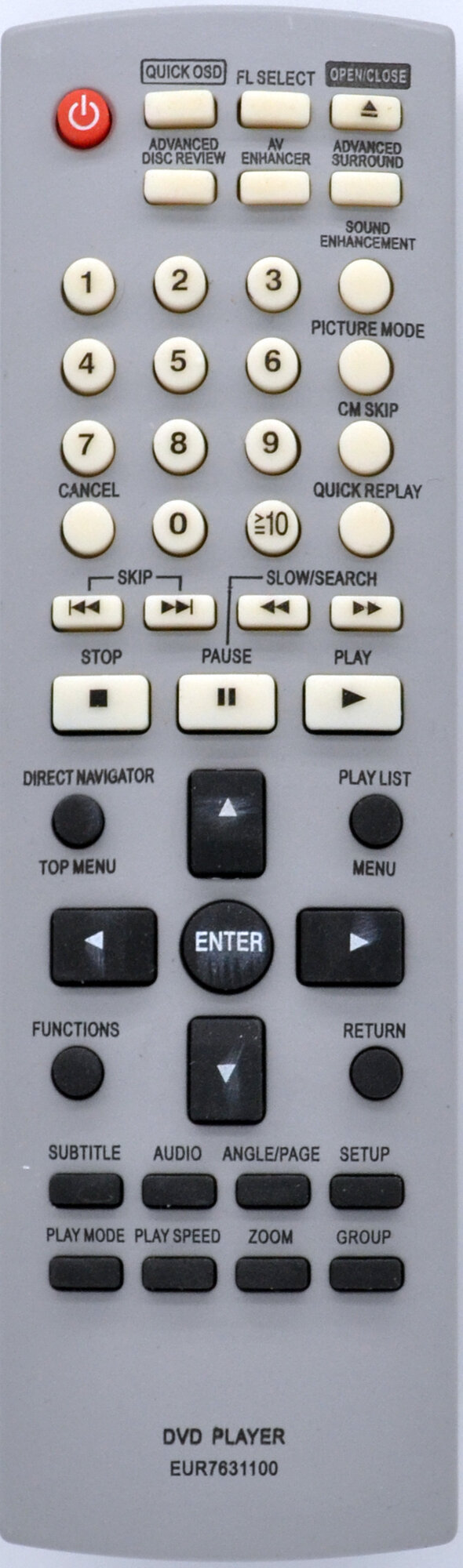 Пульт ДУ для DVD проигрывателя PANASONIC EUR7631100 (EUR7631110)