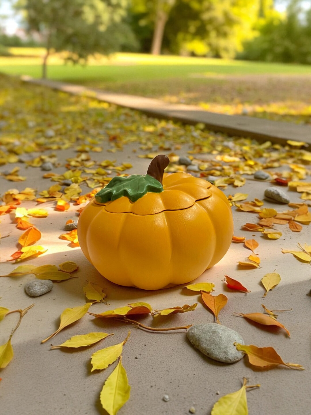 Декоративная шкатулка Тыква, 10*10*7 см - Песочный хаки