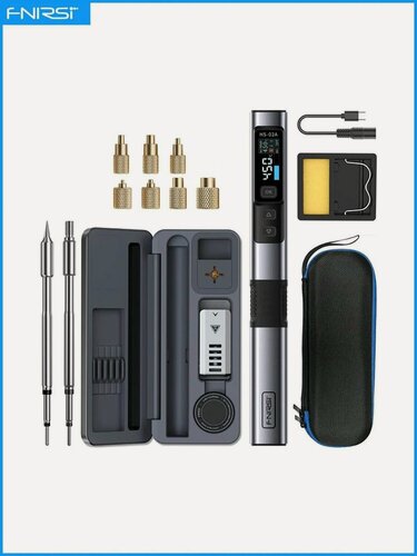 Изображение товара Паяльник цифровой FNIRSI HS-02A в комплекте c кейсом и насадками для вплавления гаек