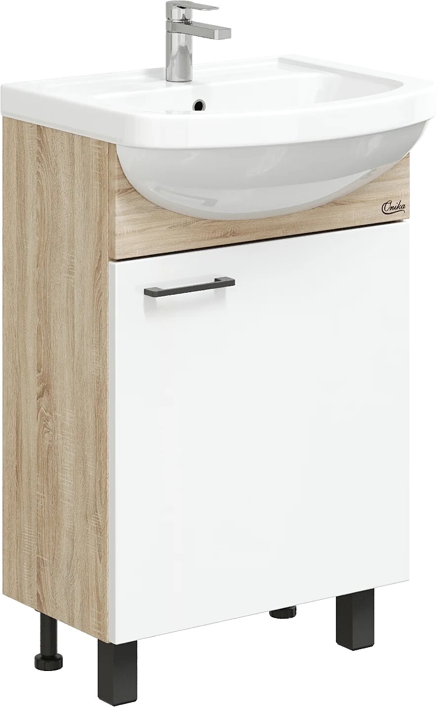 Тумба с раковиной Onika Эко 52 Black напольная 52 см белая полукруглая в современном стиле из фарфора