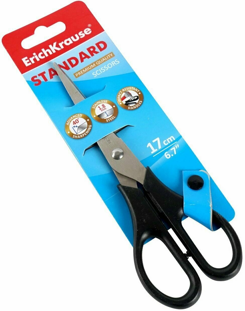 Ножницы ErichKrause "Standard", 17 см, двусторонняя заточка, черные — фото 1