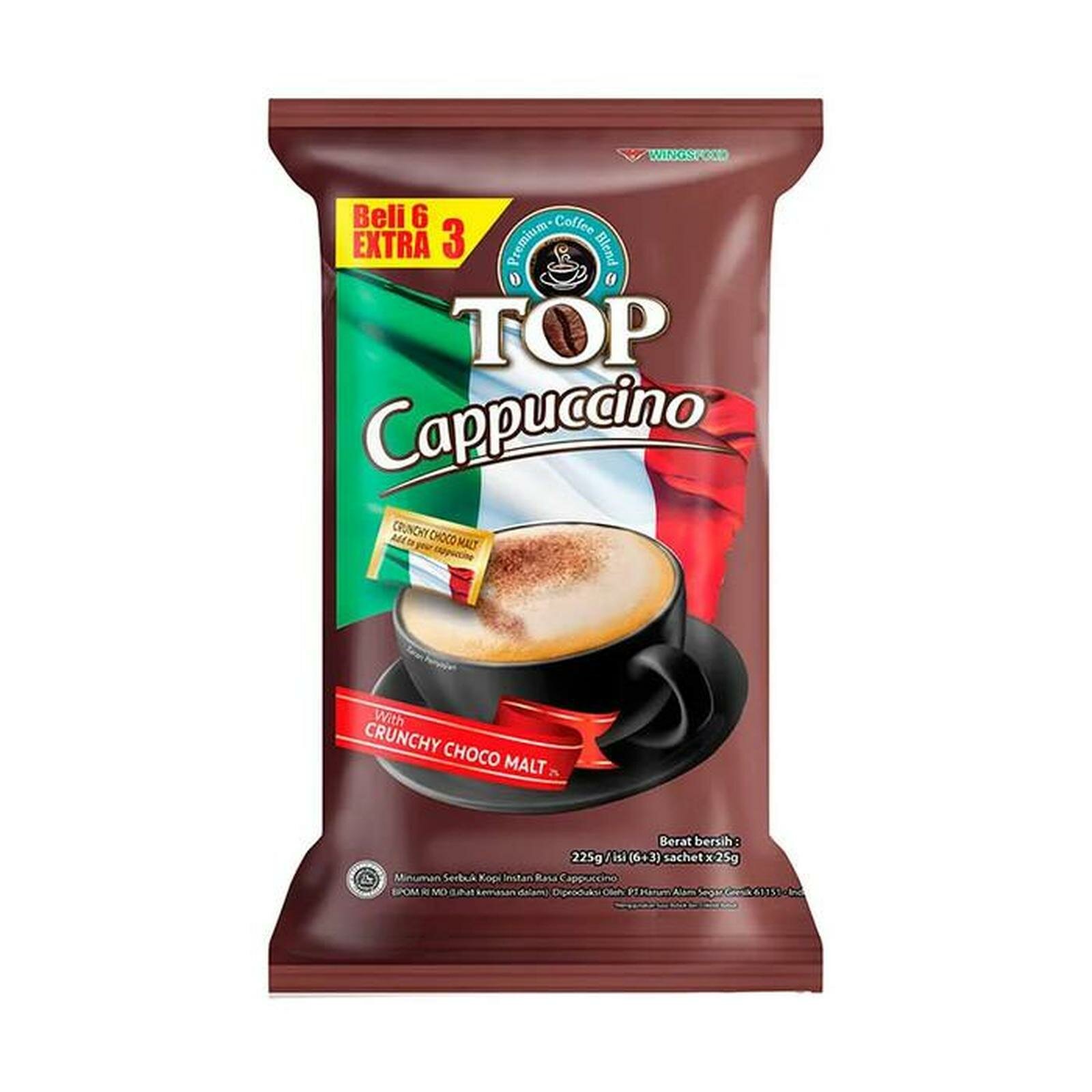 Растворимый кофе TOP Cappuccino, с шоколадной крошкой, индонезийский, в пакетиках 9 шт по 25 гр