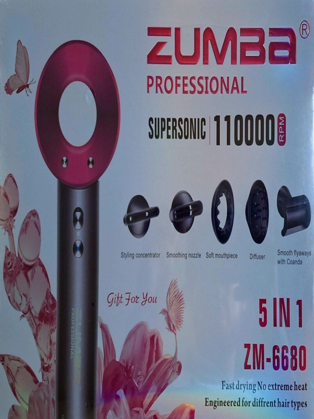 Фен Zumba ZM-6680, профессиональный, ионизация, 2 скорости, 3 режима температуры