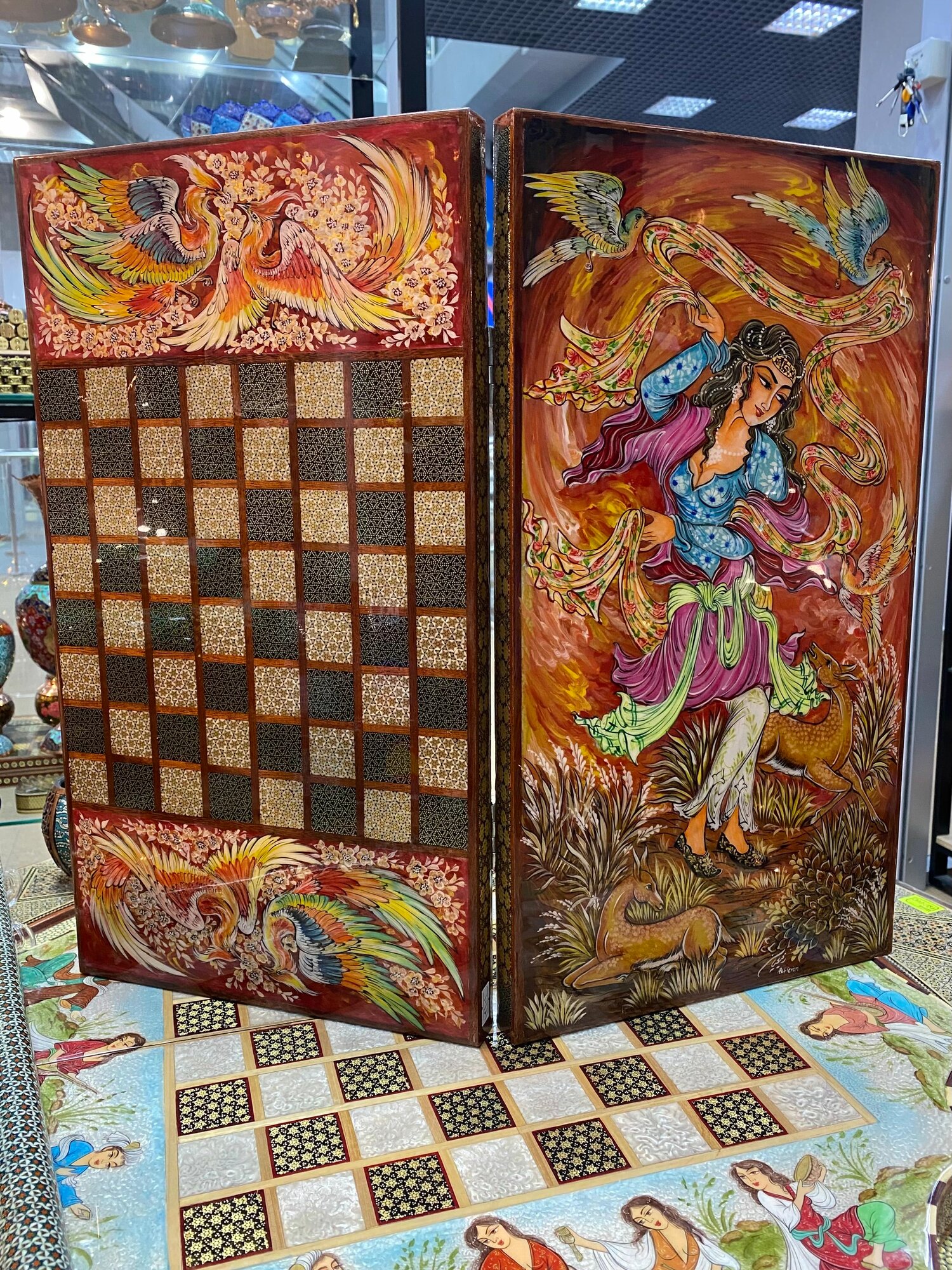 Шахматы-нарды Персидский базар "Хатам" Иран, ручная работа, с миниатюрами, деревянная инкрустация из натуральных материалов