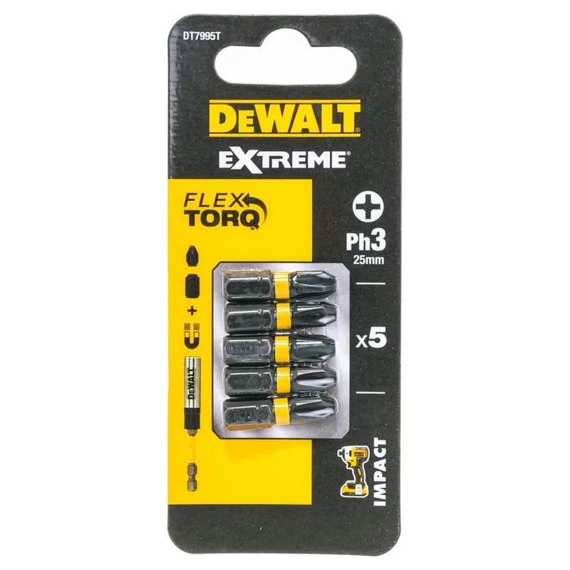 Биты ударные DEWALT "EXTREME" IMPACT TORSION PH3 25мм 5шт. DT7995T-QZ