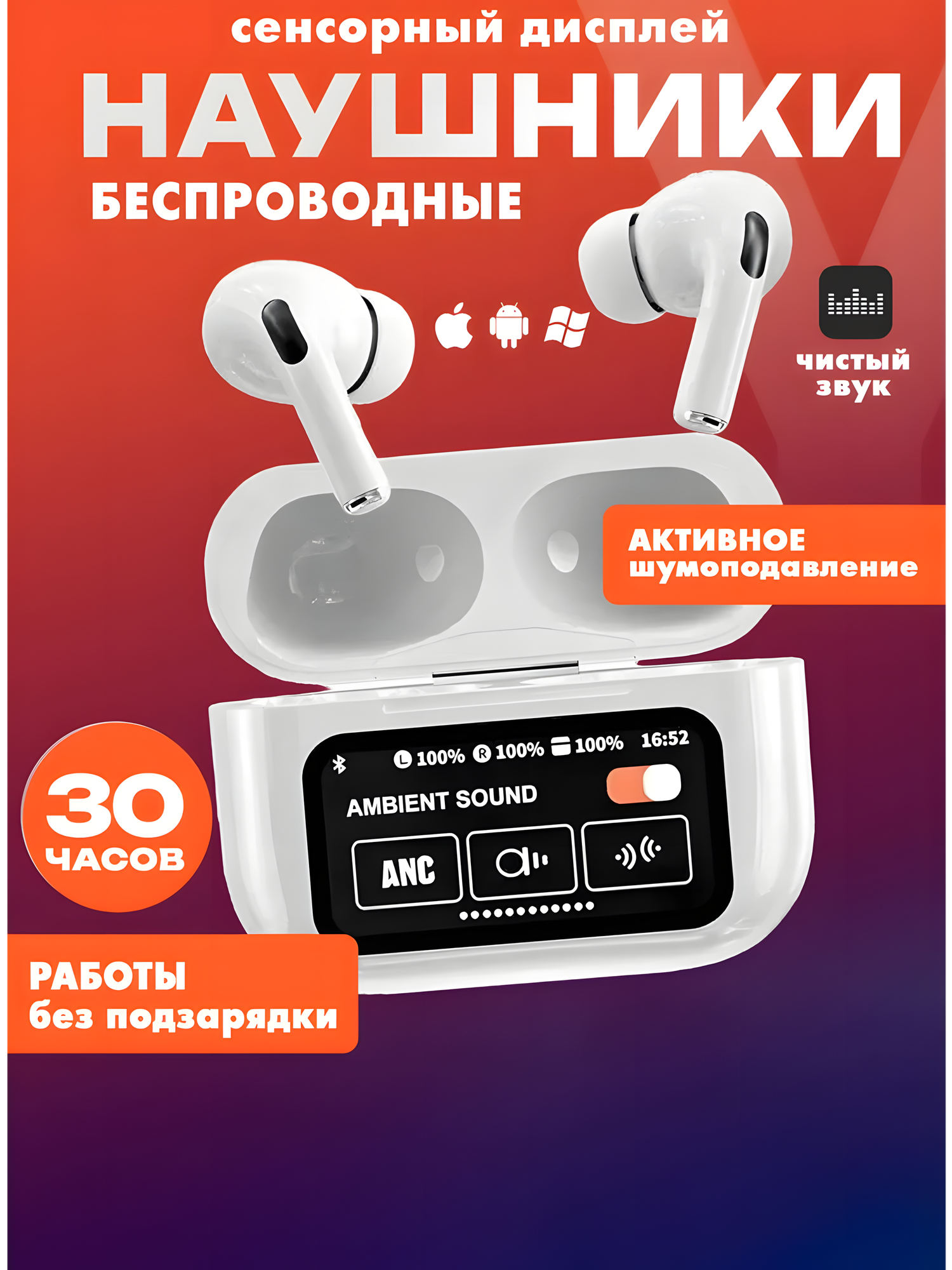 Наушники беспроводные АirPods Pro с сенсорным дисплеем Bluetooth 5.4 для Android и IOS