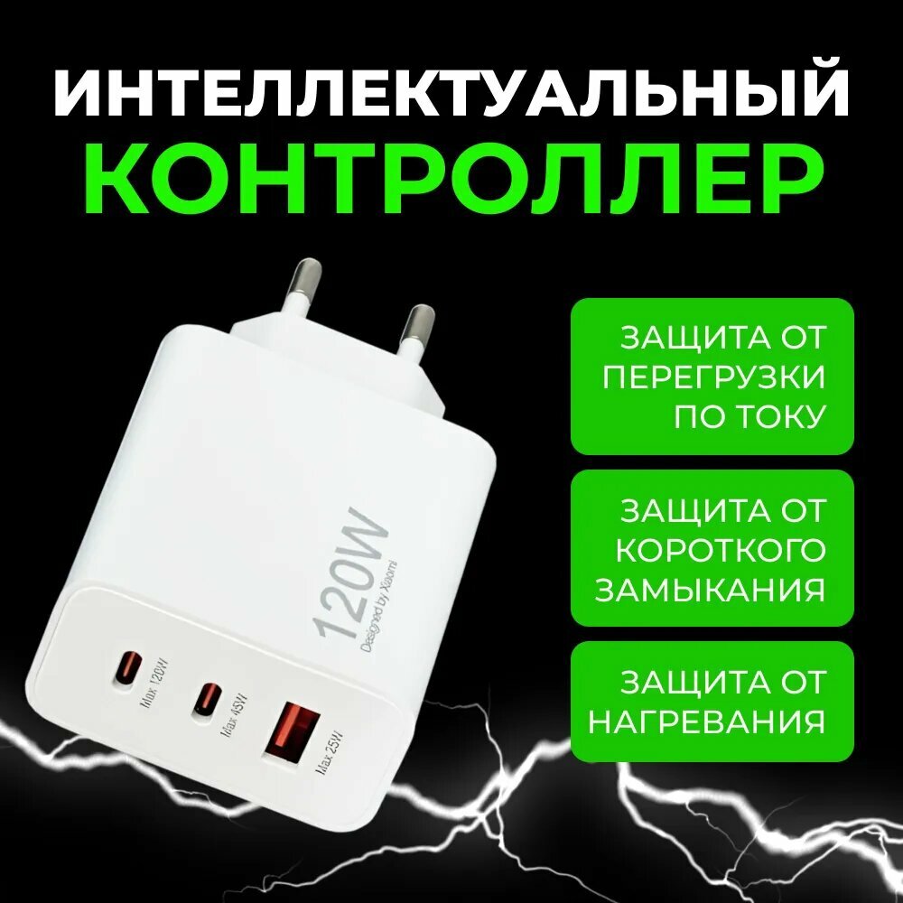 Блок зарядки для Samsung 120W USB-Type-C Type-C / быстрая зарядка, Adapter Белый — фото 1