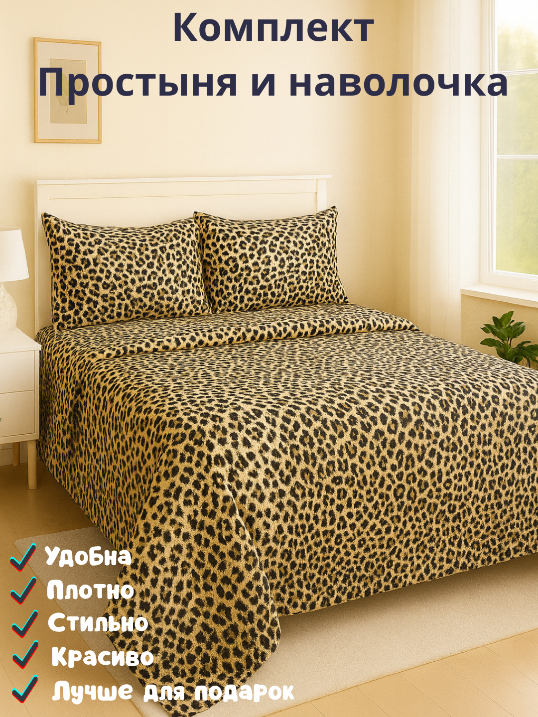 Комплект простыня и наволочка размеры односпальные 140*220см, двуспальная 220*220см, наволочка 50*70см ткань плант