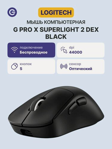 Изображение товара Мышь игровая беспроводная LOGITECH G PRO Х Superlight 2 DEX Wireless Gaming Black Retail (910-007357)