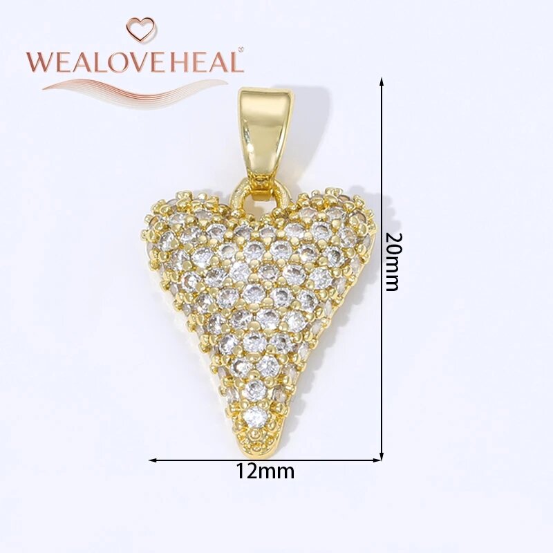 Подвеска WEALOVEHEAL сердце, 18K позолота, цирконий, 20x12 мм