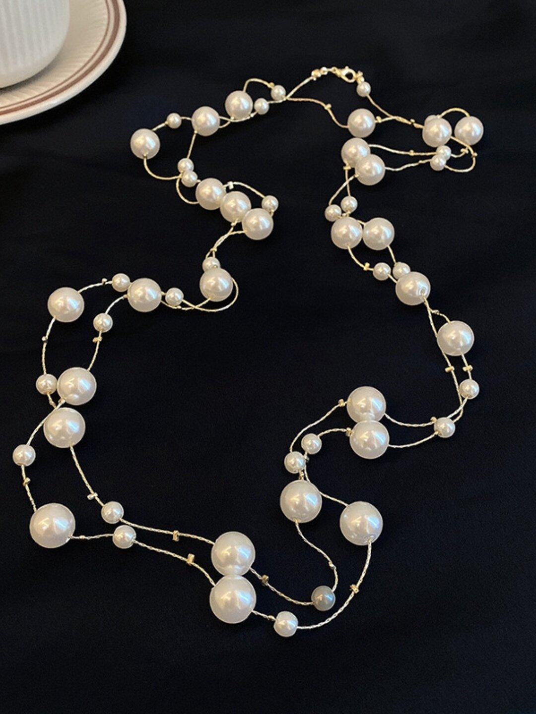 Бусы, искусственный камень, длина 50 см, бежевый — фото 1