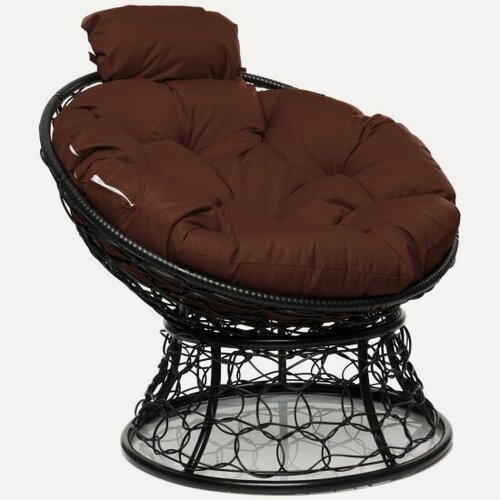 Изображение товара Садовое кресло M-group папасан мини с ротангом чёрное, коричневая подушка