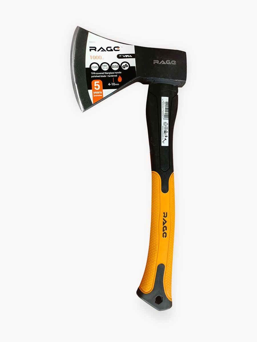 Топор с фибергласовой рукоятью RAGE by VIRA 1000 г оранжевый