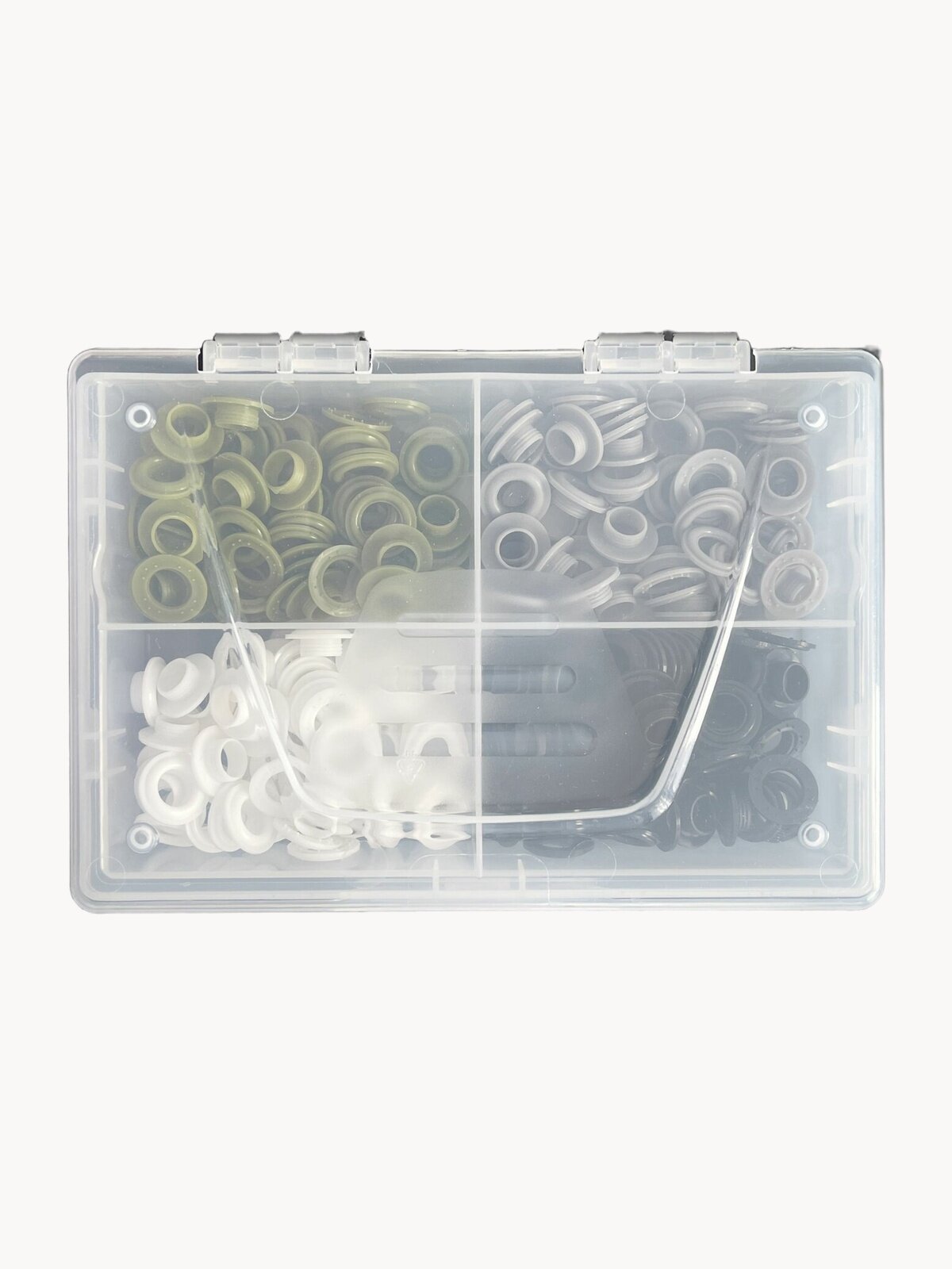 Набор пластиковых круглых люверсов 16/8 мм, на защелках, 4 цвета, 30шт